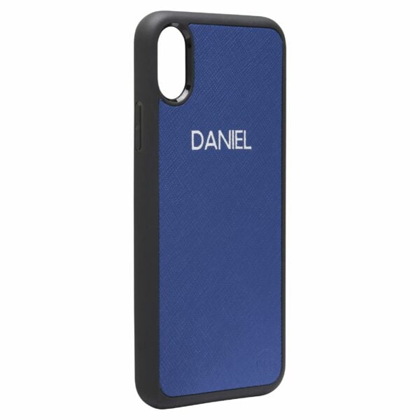 iPhone XS MAX Saffiano Leather Case - Blue - Image 2