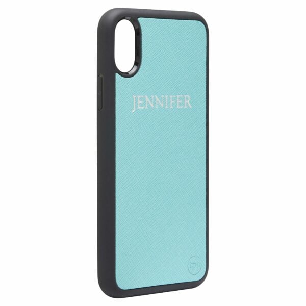 iPhone XS MAX Saffiano Leather Case - Aqua - Image 2