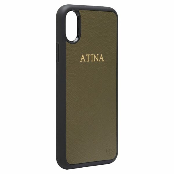 iPhone X/XS Saffiano Leather Case - Khaki - Image 2