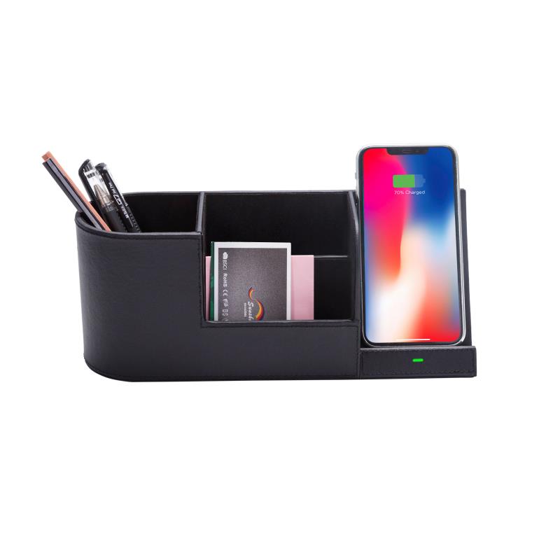 Wireless Charging Desk Organiser Stand- Black - Image 4
