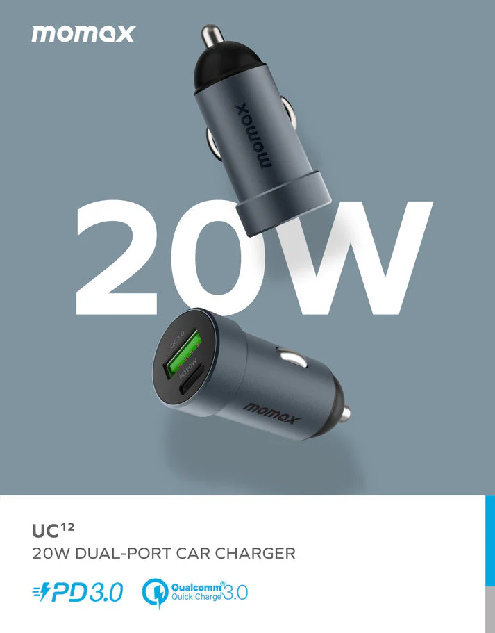 Momax 20W Dual-port Car Charger UC12 - Image 2