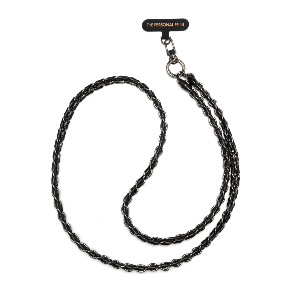 Universal Cross Body Phone Strap Twisted Leather- Black