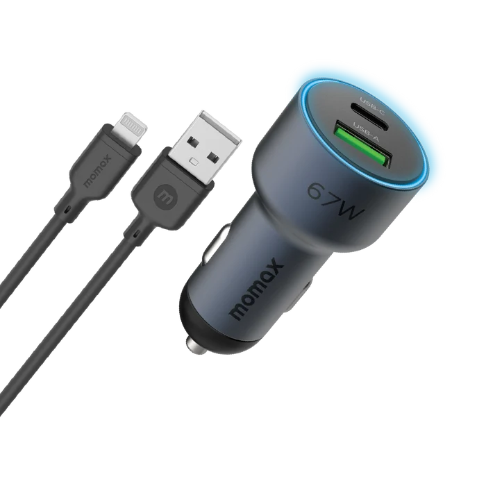 Momax MoVe Dual-Port Car Charger 67W with Charging Cable